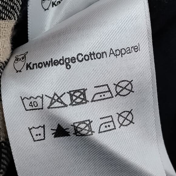 Knowledge Cotton Apparel Gingham Button Down Shirt Size Medium Beige and Black - Picture 6 of 9